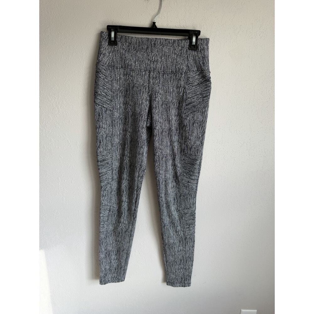 Athleta Black White Print Delancey Textured Moto Skinny Legging Womens M